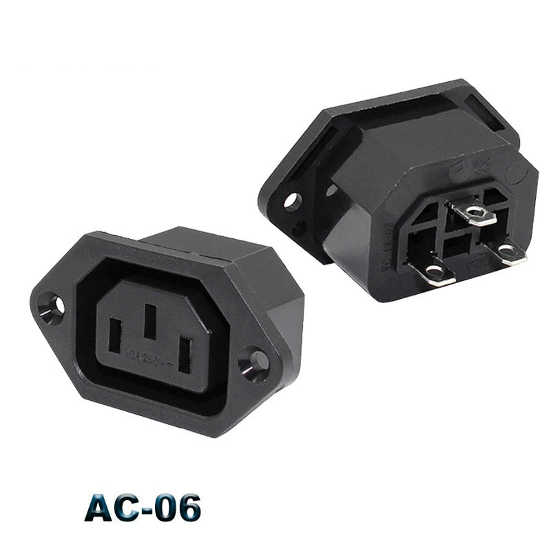 IEC320 C14 Electrical AC Socket 3 pin red LED 250V Rocker Switch 10A fuse female male inlet plug connector 2 pin socket mount