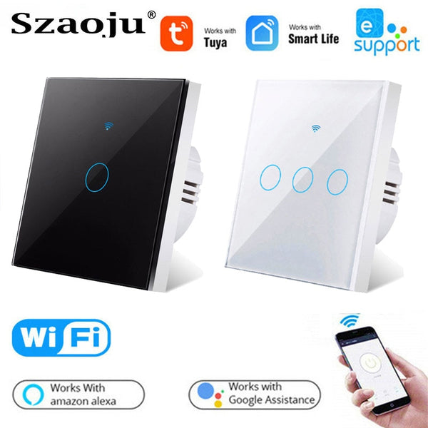 Wifi EU Wall Touch Switch Smart Light Switch 1/2/3 Gang  No Neutral Wire Required Tuya Smart Life Home Support Alexa Google Home