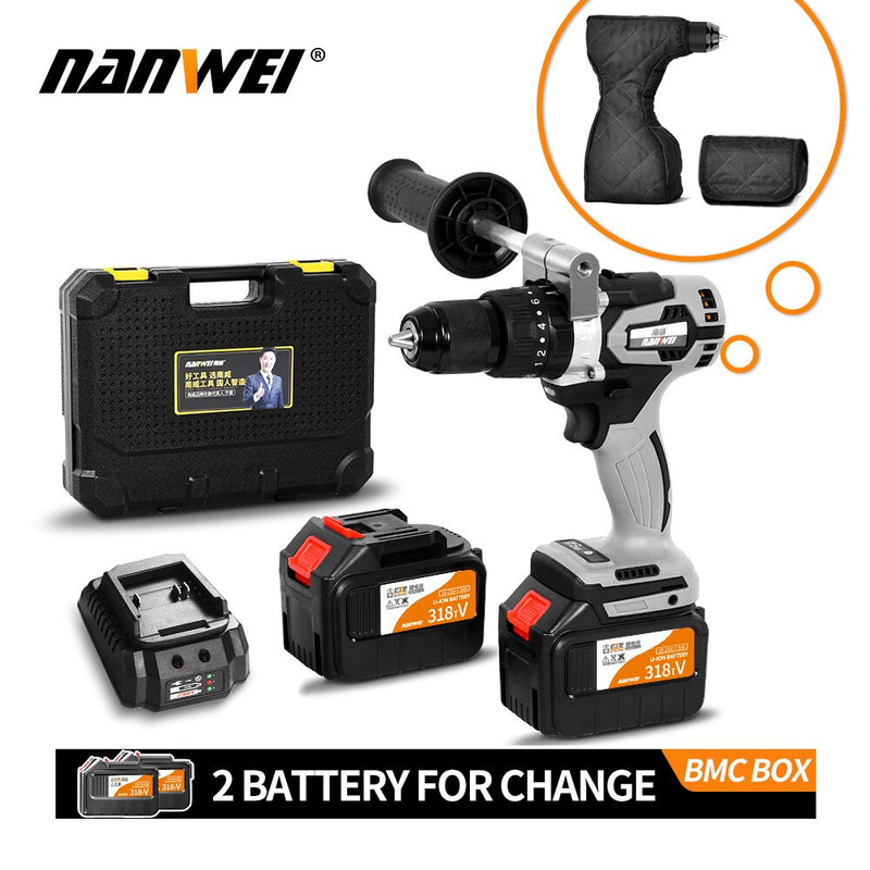 NANWEI 21V 13mm Cordless Drill Industrial Grade Brushless Impact Drill 1/2&quot; Metal Auto-locking Chuck  Ice Drill Fishing