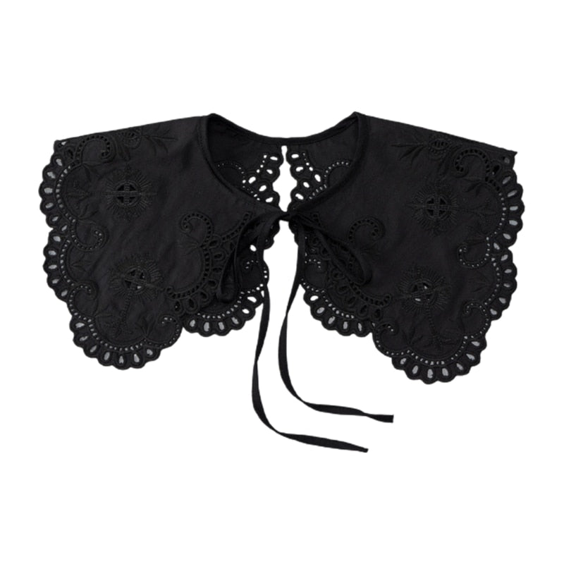 Royal Style Cotton Fake Collar Shawl Wrap Hollow Out Floral Lace Ruffled Trim Necklace Pointed Triangle Lapel Blouse