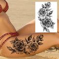 Sexy Flower Temporary Tattoos For Women Body Art Painting Arm Legs Tattoos Sticker Realistic Fake Black Rose Waterproof Tattoos