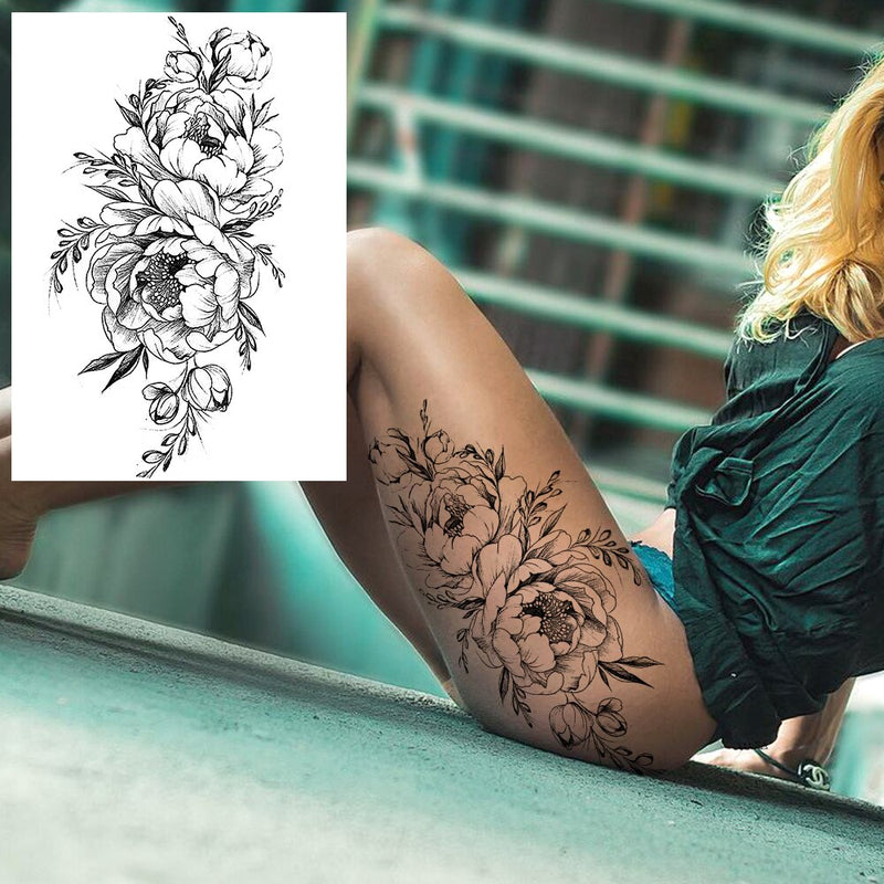 Realistic Sexy Peony Tattoos Temporary Women Adult Flower Arm Tattoos Sticker Waterproof Fake Floral Bloosom Body Leg Art Tatoos