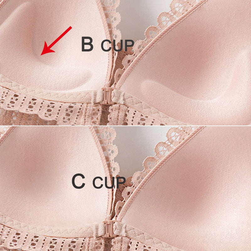 DERUILADY Sexy Lace Front Closure Bras For Women Underwear Seamless Push Up Bra Lingerie Plus Size Wireless Backless Bralette