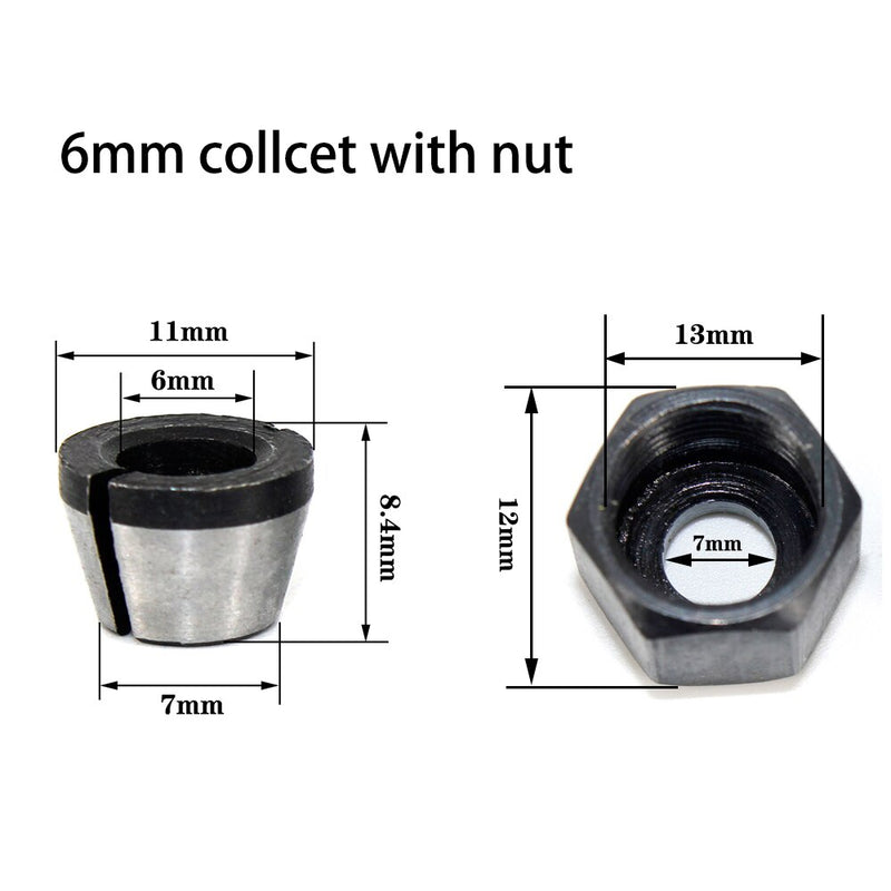 LAVIE 2 pcs set 6mm or 6.35mm or 8mm collet chuck with nut Engraving Trimming Machine Electric Router Milling Cutter Accessories