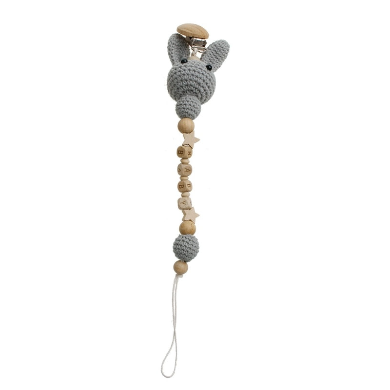 1pc Crochet Bunny Baby Pacifier Clip Chain BPA Free Wooden Beads Appease Soother Chain Clips Newborn Dummy Holder Nipple Clip