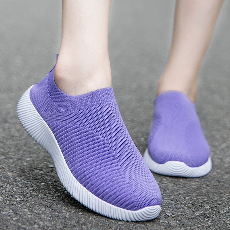 Women Flats Shoes Plus Size 43 Breathable Mesh Platform Sneakers Women Slip on Soft Ladies Casual Shoes Woman Knit Sock Flats 36