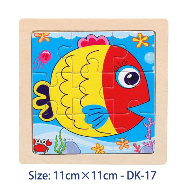 11X11CM Kids Wooden Puzzle Toy Vehicle Animal Jigsaw Cartoon Animal Traffic Tangram Toys Educational Toys Puzzles for Kids Gifts