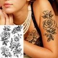 Sexy Flower Temporary Tattoos For Women Body Art Painting Arm Legs Tattoos Sticker Realistic Fake Black Rose Waterproof Tattoos