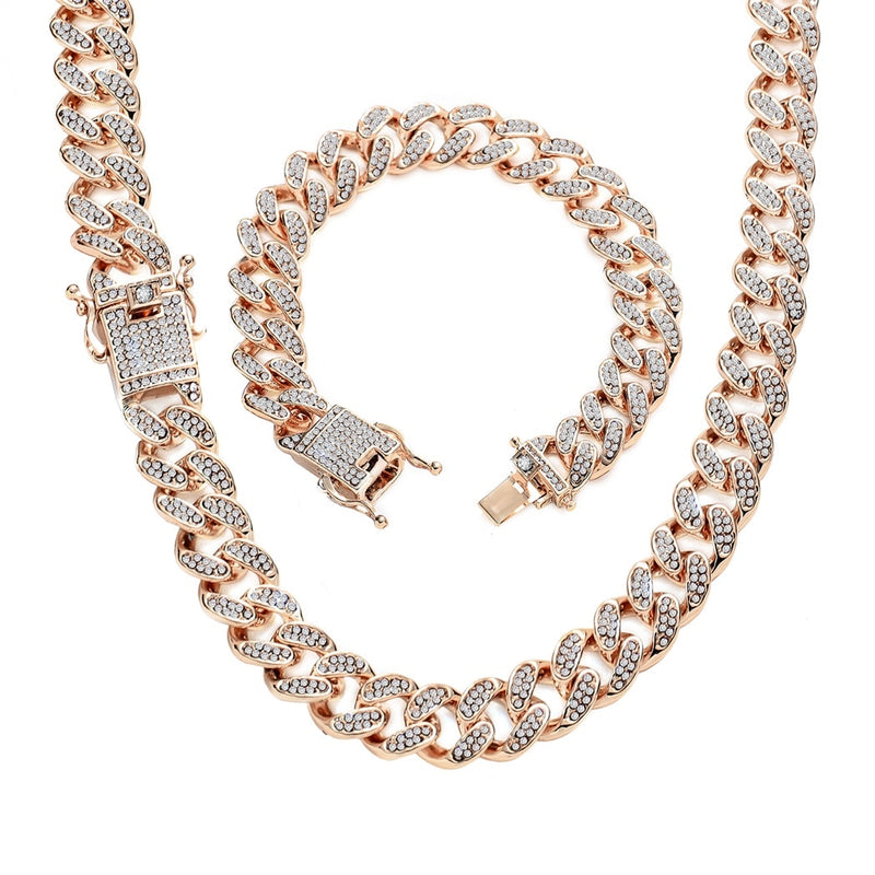 13mm Iced Out Cuban Necklace Chain Hip Hop Jewelry Choker Gold Silver Color Rhinestone CZ Clasp for Mens Rapper Necklaces Link