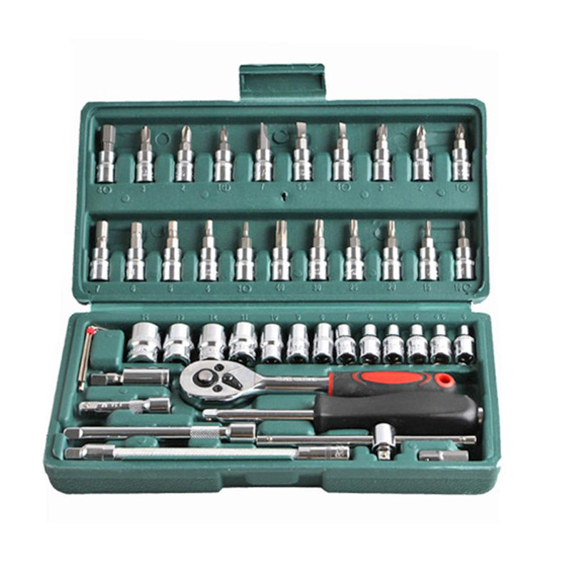 Car Repair Tool 46pcs 1/4-Inch Socket Set Car Repair Tool Ratchet Torque Wrench Combo Tools Kit Auto Repairing Tool Set