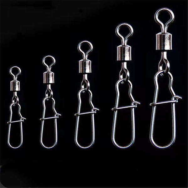 30pcs/lot Fishing Connector Swivels Interlock Pin Snap Rolling Swivel Stainless Steel Snap Fishhook Lure Fishing Accessories