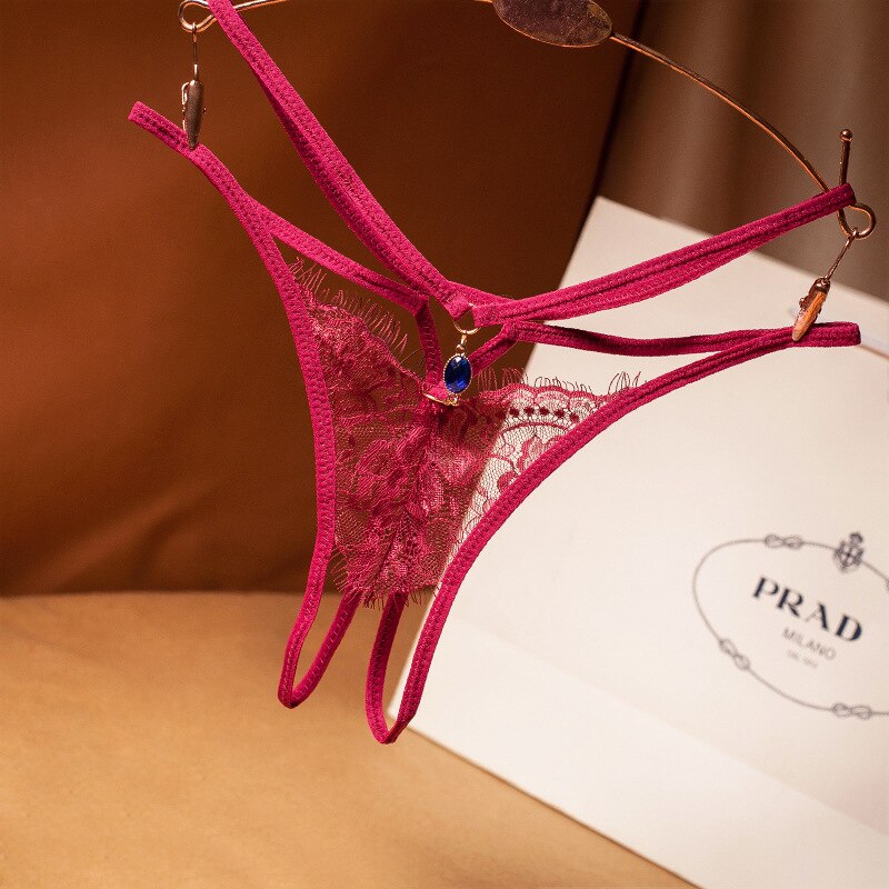 Lace Sexy Thong Ladies Cross Belt Ultra-Thin Hollow Temptation Panties Open File t Pants Eyelash Diamond Cutout Thong Underwear