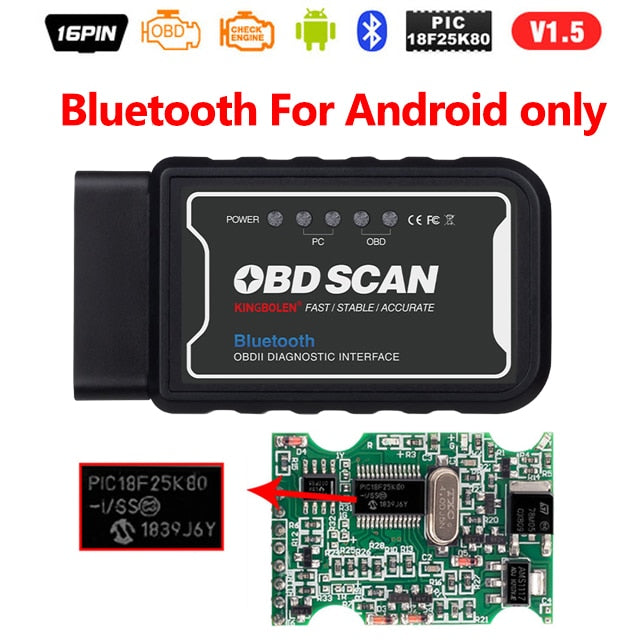ELM327 OBD2 Scanner V1.5 PIC18F25K80 BT/WIFI Car Diagnostic Tools Auto ELM 327 OBDII Code Reader  Work Android/IOS/Windows 12V