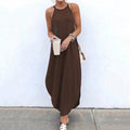 Women Dress Summer 2021 Casual Sleeveless Retro Halter Solid Beach Long Dress Round Neck Sling Fashion Beach Clothes Plus Size