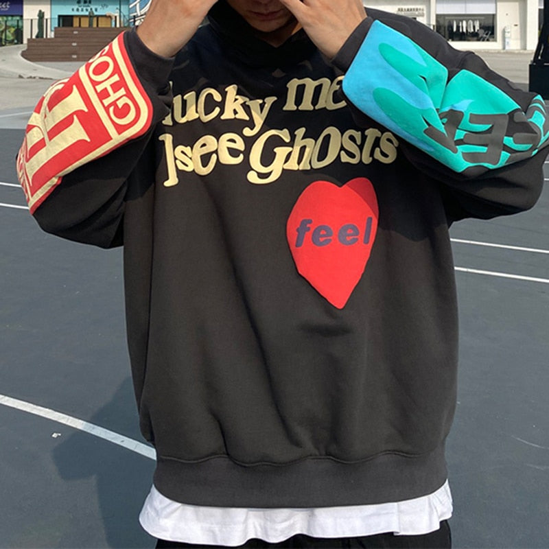 Graffiti Letter Foam Plus Velvet Sweatshirts Men and Women Harajuku Oversized Fleece Hoodie Hip Hop Stranger Things Hooded Hoody