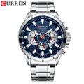 CURREN New Casual Sport Chronograph Men&#39;s Watches Stainless Steel Band Wristwatch Big Dial Quartz Clock with Luminous Pointers