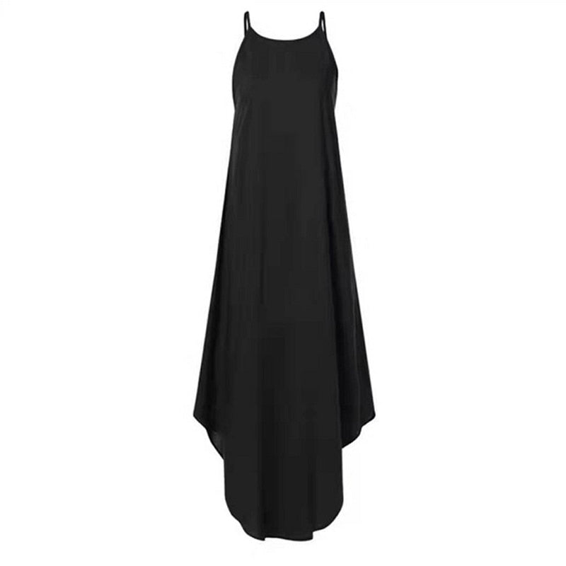 Women Dress Summer 2021 Casual Sleeveless Retro Halter Solid Beach Long Dress Round Neck Sling Fashion Beach Clothes Plus Size