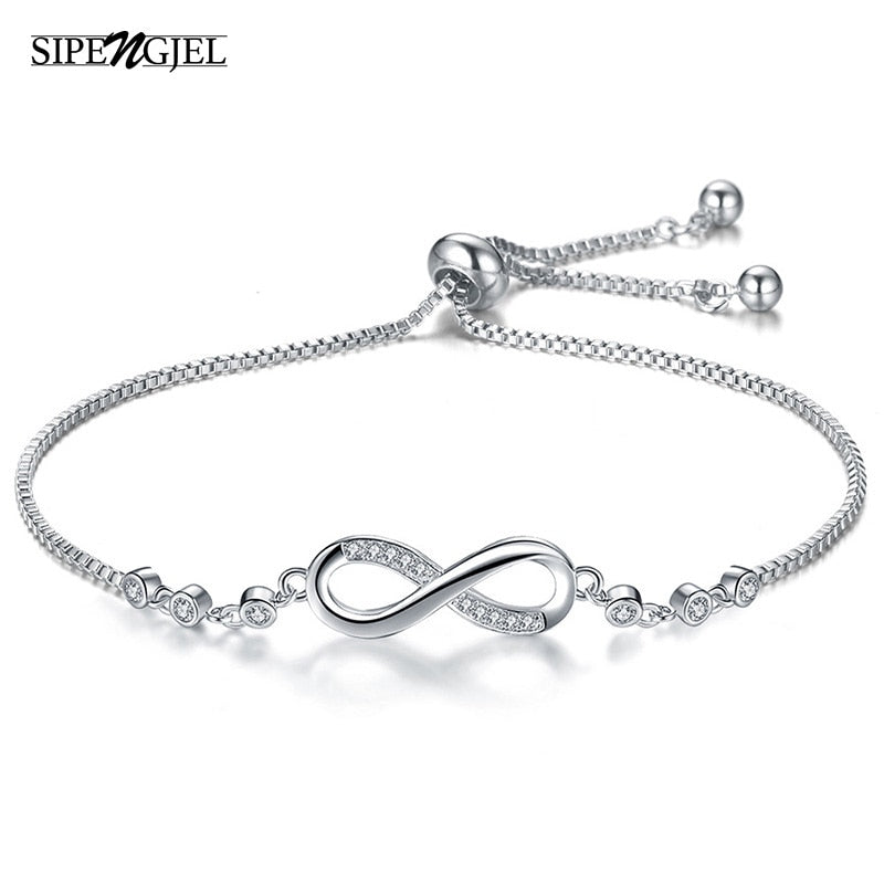 SIPENGJEL Fashion Stainless Steel Endless Love Infinity Chain Bracelets On Hand Adjustable Bracelets For Woman Party Jewelry