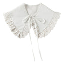 Royal Style Cotton Fake Collar Shawl Wrap Hollow Out Floral Lace Ruffled Trim Necklace Pointed Triangle Lapel Blouse