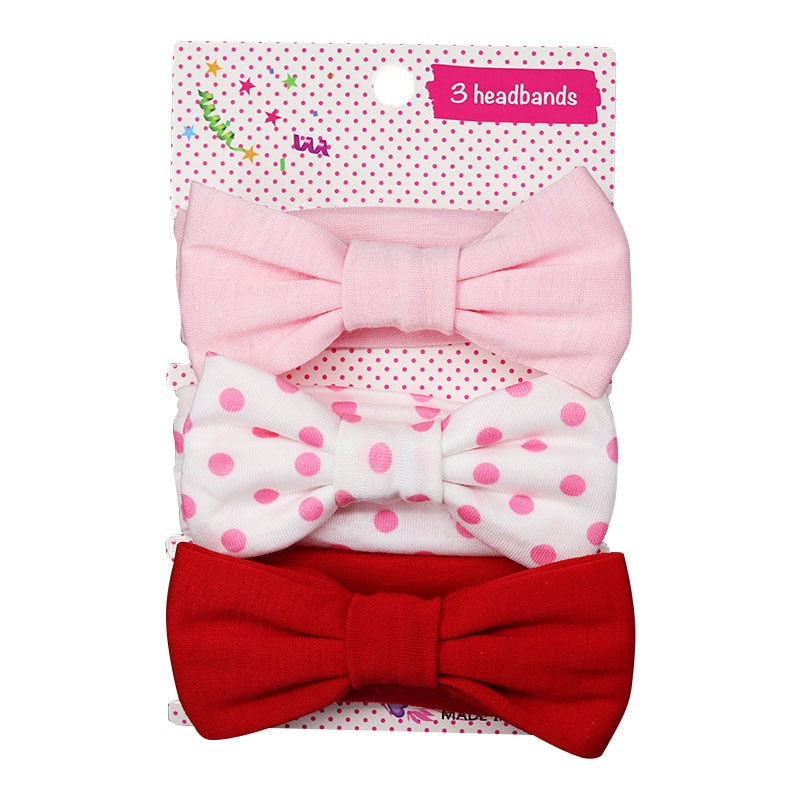 3Pcs/set Baby Headband Floral Solid Color Dot Printed Pink Bows Newborn Baby Girl Headband Hair Accessories Girls Turban
