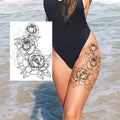 Sexy Flower Temporary Tattoos For Women Body Art Painting Arm Legs Tattoos Sticker Realistic Fake Black Rose Waterproof Tattoos