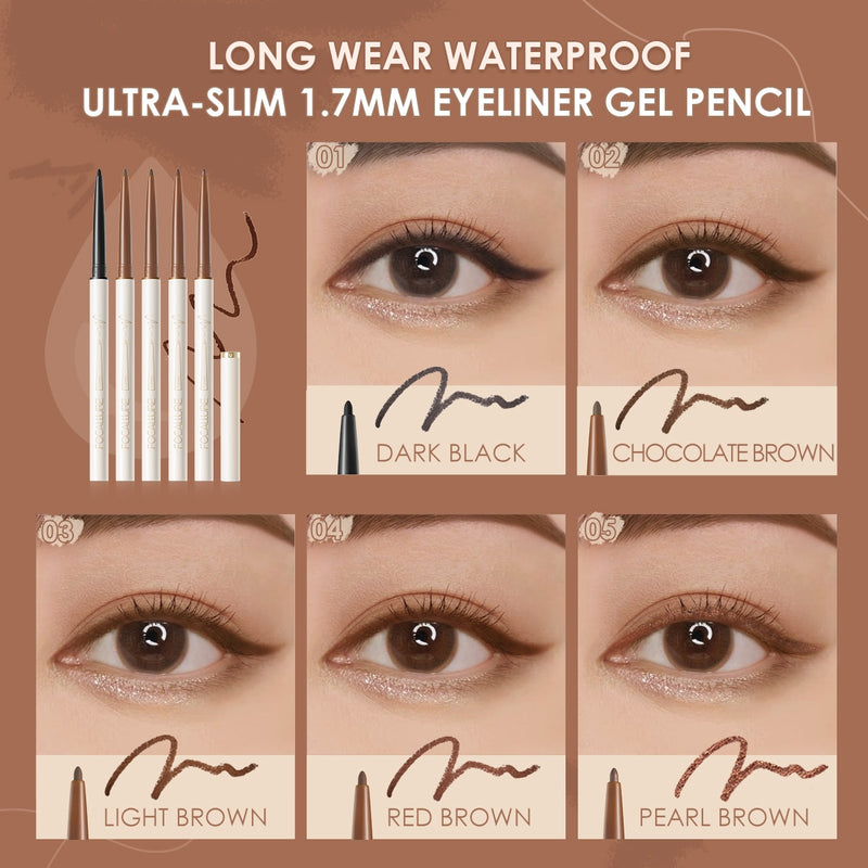 FOCALLURE Waterproof Eyeliner Gel Pencil Red Brown Ultra-slim 1.7mm Soft Easy Wear High Pigment Professional Lasting Eyes Makeup