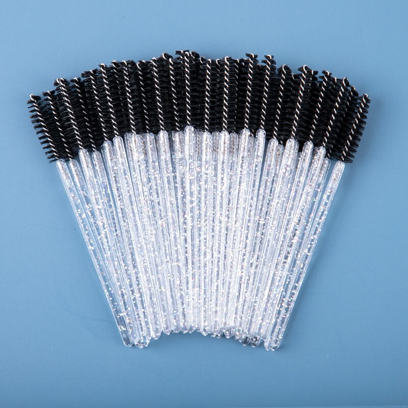 zwellbe Good Quality Disposable 50 Pcs/Pack Crystal Eyelash Makeup Brush  Diamond Handle Mascara Wands Eyelash Extension Tool