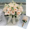 Holding Flowers Artificial Natural Rose Wedding Bouquet with Silk Satin Ribbon Pink White Champagne Bridesmaid Bridal Party