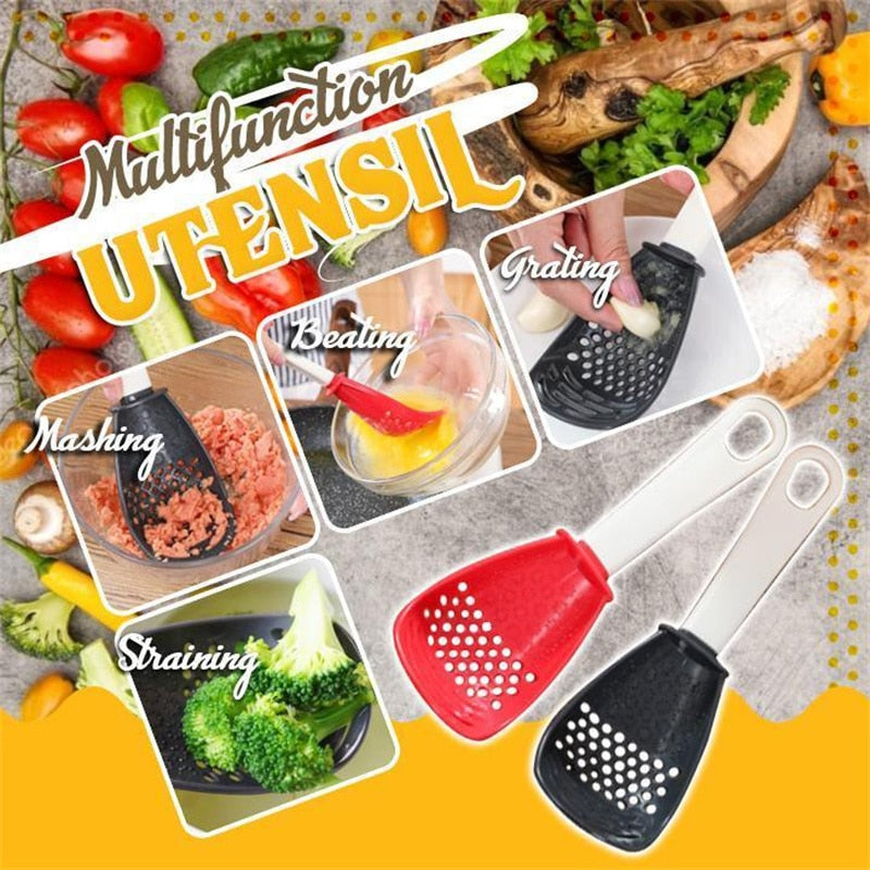 New Multifunctional Kitchen Cooking Spoon Heat-resistant Hanging Hole Innovative Potato Garlic Press Colander Innovative kitchen