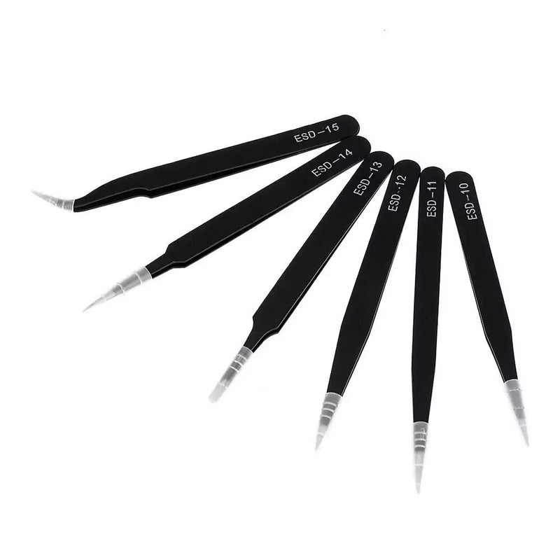 6pcs ESD Anti-Static Stainless Steel Tweezer Set Maintenance Repair Tool Kit Anti Static Model Making Tool Hand Tool Set
