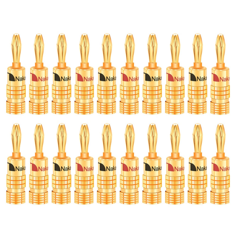 20pcs/10pairs Nakamichi BANANA PLUGS 24K Gold-plated 4MM Banana Connector with Screw Lock For Audio Jack Speaker Plugs Black&amp;Red