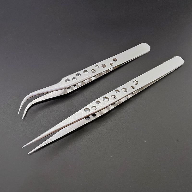 Industrial Tweezers Electronics Anti-static Curved Straight Tip Precision Stainless Forceps Phone Repair DIY Hand Tools Sets