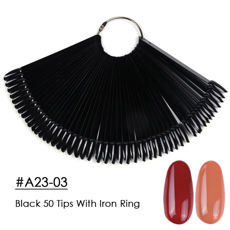 Clear Nature Black False Tips For Nail Art Display Oval Fan Style Nail Swatch Polish Stand Tips Practice Manicure Tools BEA23-2
