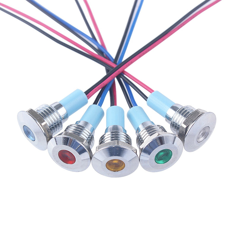 1pc 6mm 8mm 10mm 12mm Metal LED Warning indicator light Waterproof IP67 Signal Lamp Pilot Wires switch 3V 5V 12V 220V Red Blue