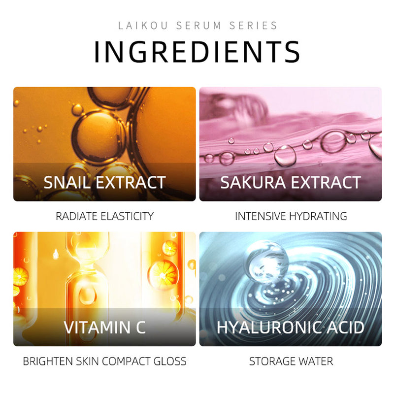 LAIKOU Serum Japan Sakura Essence Anti-Aging Hyaluronic Acid Pure 24K Gold Whitening Vitamin C Anti Wrinkle Face Serum Care Skin