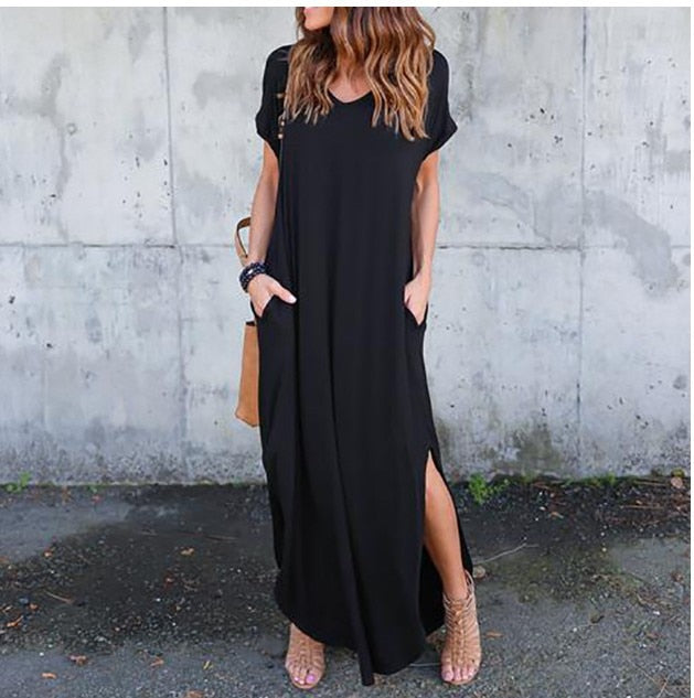 Plus Size 5XL Sexy Women Dress Summer 2021 Solid Casual Short Sleeve Maxi Dress For Women Long Dress Free Shipping Lady Dresses