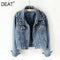 DEAT Fast Delivery New Autumn Fashion Women’s Denim Jacket Full Sleeve Loose Button Pearls Short Lapel Wild Casual 2022 AP446