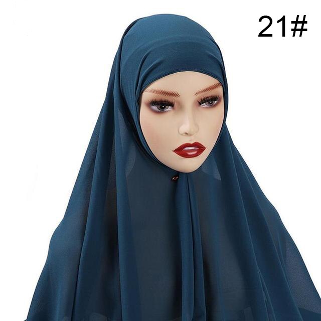 Muslim Chiffon Scarf For Women Fashion Veil Instant Hijab Wrap Headscarf Islam Solid Color Cap Musulman Wrap Scarves 25 Colors