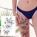 Sexy Flower Temporary Tattoos For Women Body Art Painting Arm Legs Tattoos Sticker Realistic Fake Black Rose Waterproof Tattoos