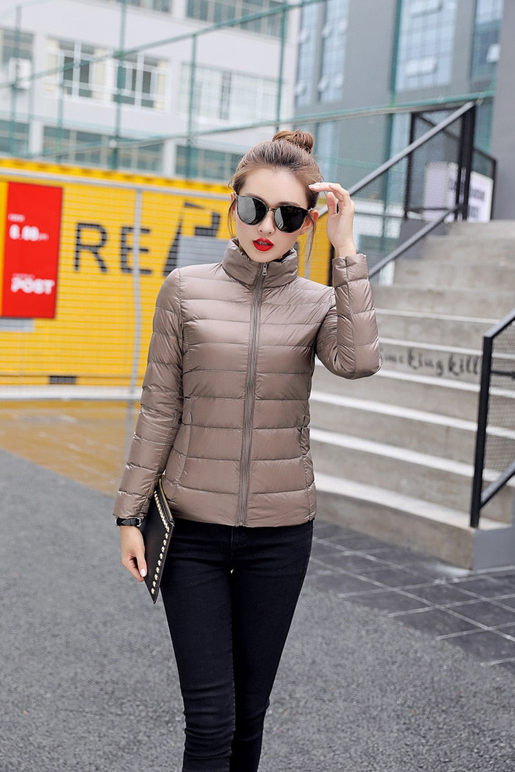 Light Duck Down Puffer Coat Women 2022 Autumn Coats Warm Duck Down Female Casual Jacket Stand Collar Pocket Lady Slim Jacket 3XL