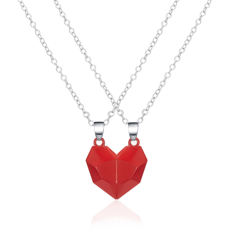 2Pcs/Lot Magnetic Couple Necklace Friendship Heart Pendant Distance Faceted Charm Necklace Women Valentine&