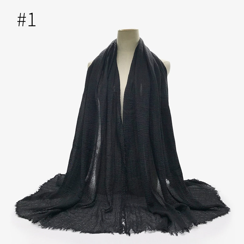 180X95CM Women Classic Muslim Crinkle Hijab Scarf Soft Cotton Head Scarves Turban Shawls Wraps Islamic Headband Femme Musulman