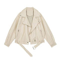 FTLZZ 2022 New Spring Women Pu Leather Motorcycle Jacket Female With Belt Solid Color Jackets Ladys Loose Casual Jacket