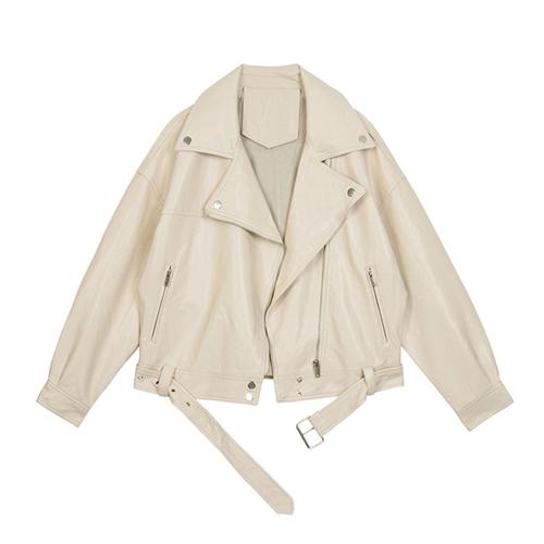 FTLZZ 2022 New Spring Women Pu Leather Motorcycle Jacket Female With Belt Solid Color Jackets Ladys Loose Casual Jacket