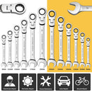 Flex Head Ratcheting Wrench Set,Combination Ended Spanner kits, Chrome Vanadium Steel Hand Tools Socket Key Ratchet Wrench set