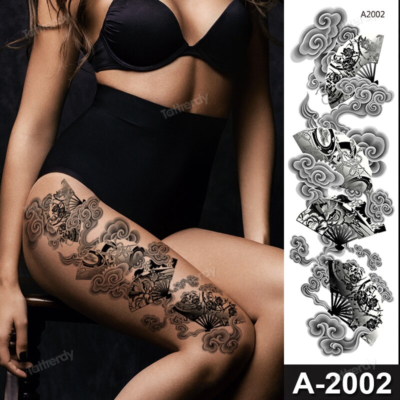 sexy tattoo stockings thigh leg temporary tatoos for women girls body stickers flowers peonies carp fish dragon snake tattoo big