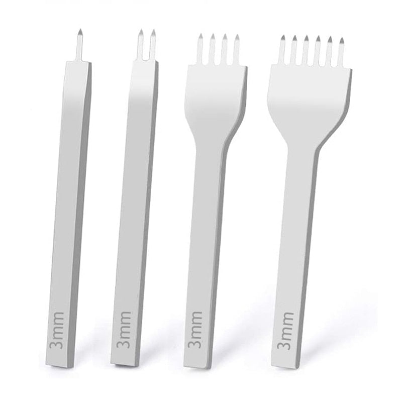 Leather Hole Punches 1+2+4+6 Prong DIY Diamond Lacing Stitching Chisel Set U/V Shaped Groover Leather Edge Beveler Skiving Tools