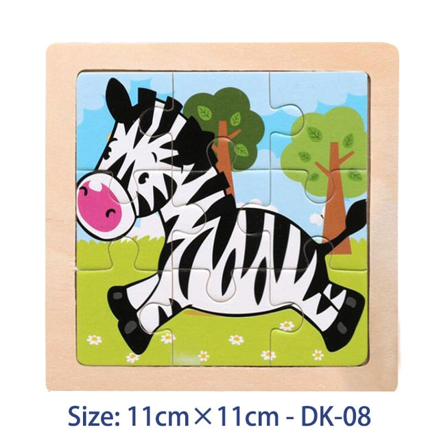 11X11CM Kids Wooden Puzzle Toy Vehicle Animal Jigsaw Cartoon Animal Traffic Tangram Toys Educational Toys Puzzles for Kids Gifts