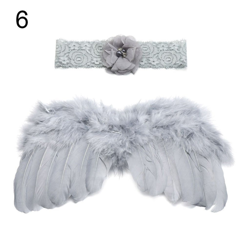 2pcs/set Cute Newborn Angel Feather Wings with Baby Girl Rose Flower Headband Hair Accessories for Infant Photography Props