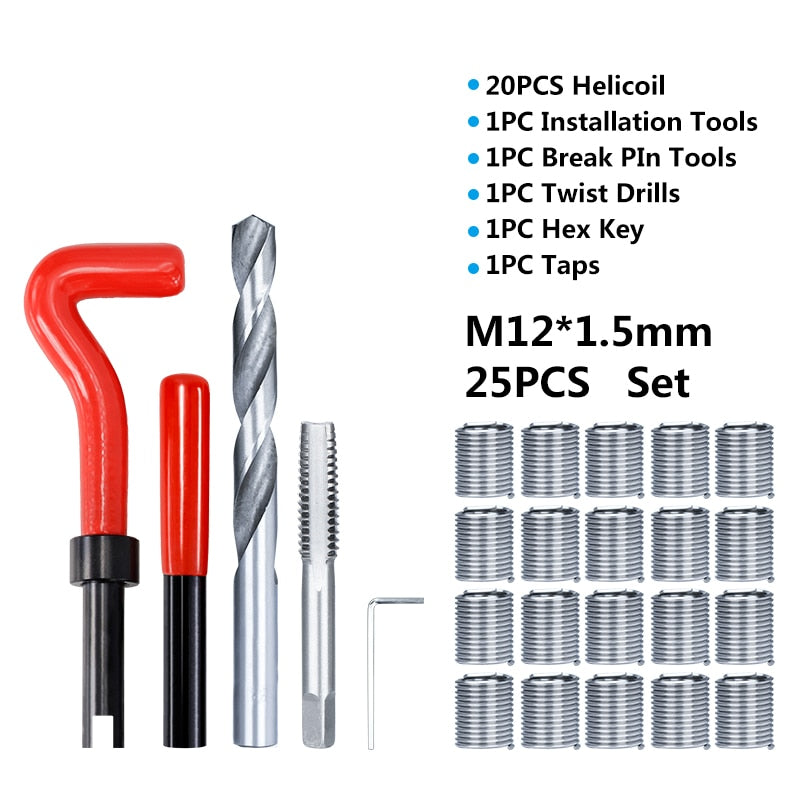 XCAN Thread Repair Tool 25pcs M3/M4/M5/M6/M7/M8/M10/M12/14 for Restoring Damaged Thread Spanner Wrench Twist Drill Bit Hand Tool